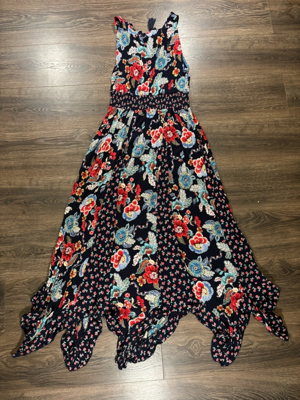 Bila Black Maxi Dress with Red & Teal Floral Print